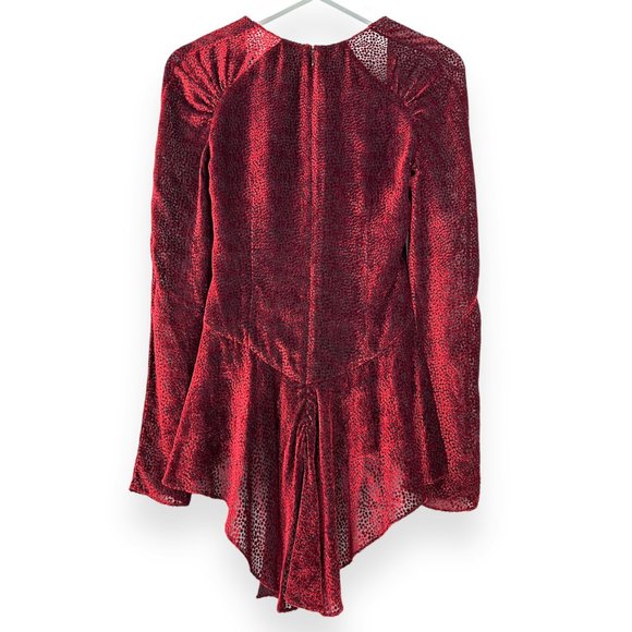 Rosetta Getty Burgundy Dark Red Velvet Peplum V-Neck Long Sleeve Silk Blouse Top - Picture 2 of 5